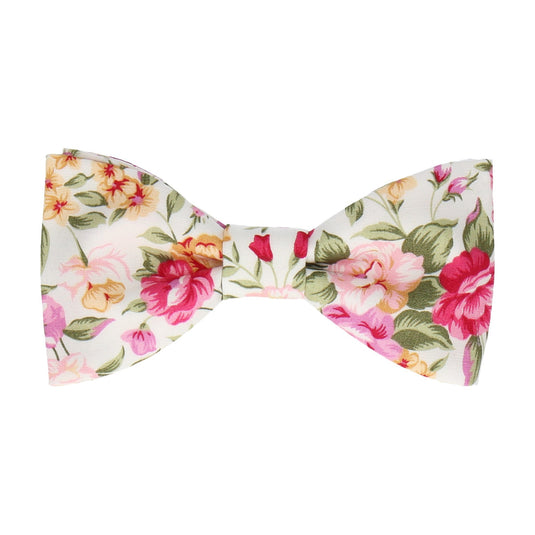 White & Pink Floral Cotton Bow Tie - Bow Tie with Free UK Delivery - Mrs Bow Tie