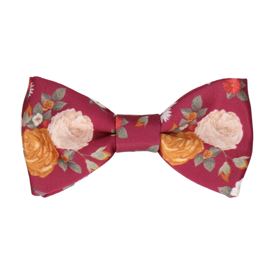 Bordeaux Red Floral Bow Tie - Bow Tie with Free UK Delivery - Mrs Bow Tie