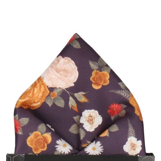 Floral Dark Plum Pocket Square - Pocket Square with Free UK Delivery - Mrs Bow Tie