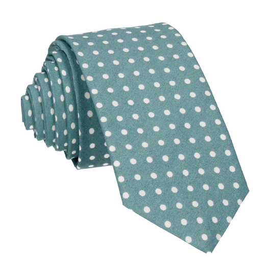 Sea Green Polka Dots Cotton Tie - Tie with Free UK Delivery - Mrs Bow Tie