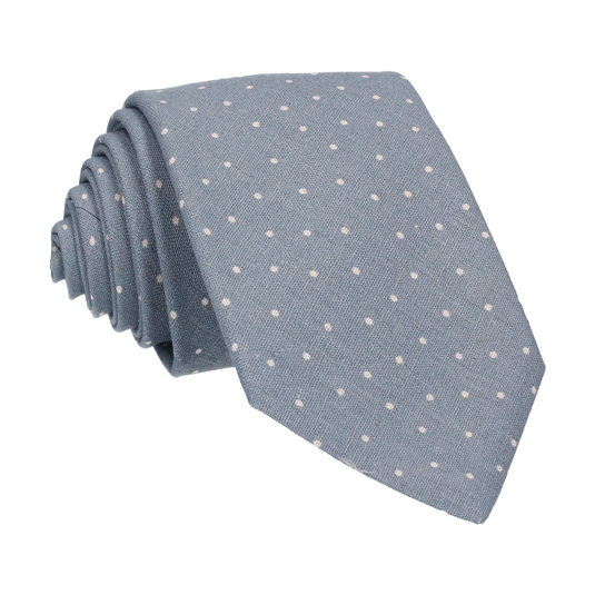 Dusty Blue Dots Cotton Linen Tie - Tie with Free UK Delivery - Mrs Bow Tie