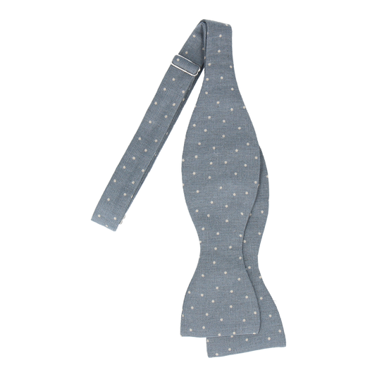 Dusty Blue Dots Cotton Linen Bow Tie - Bow Tie with Free UK Delivery - Mrs Bow Tie