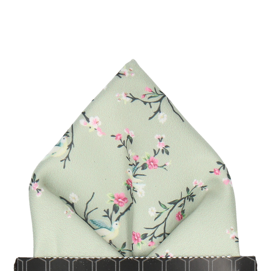 Sage Green Chinoiserie Floral Pocket Square - Pocket Square with Free UK Delivery - Mrs Bow Tie