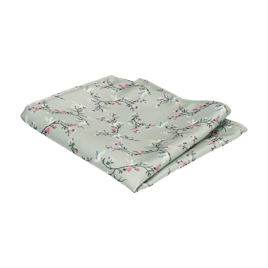 Sage Green Chinoiserie Floral Pocket Square - Pocket Square with Free UK Delivery - Mrs Bow Tie