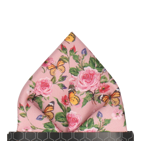 Pink Butterfly Roses Summer Wedding Pocket Square - Pocket Square with Free UK Delivery - Mrs Bow Tie