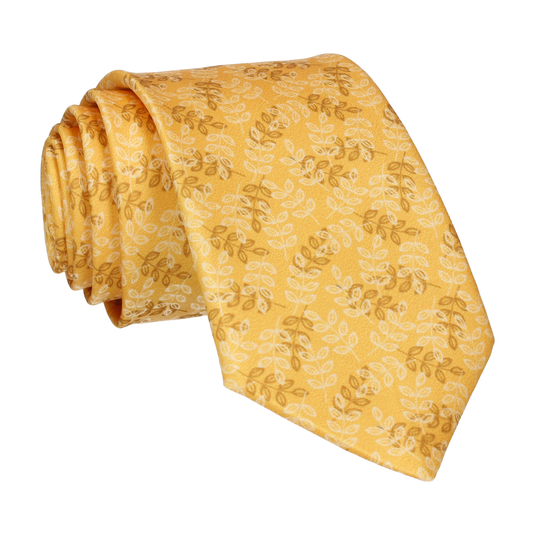 Leaf Print Yellow Tie - Tie with Free UK Delivery - Mrs Bow Tie