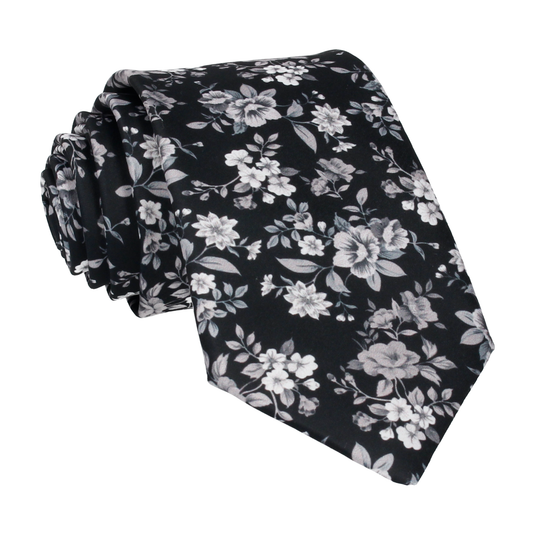 Black Floral Wedding Tie - Tie with Free UK Delivery - Mrs Bow Tie