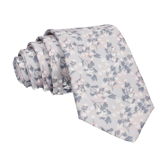 Magnolia Flowers Silver Grey Floral Tie - Tie with Free UK Delivery - Mrs Bow Tie
