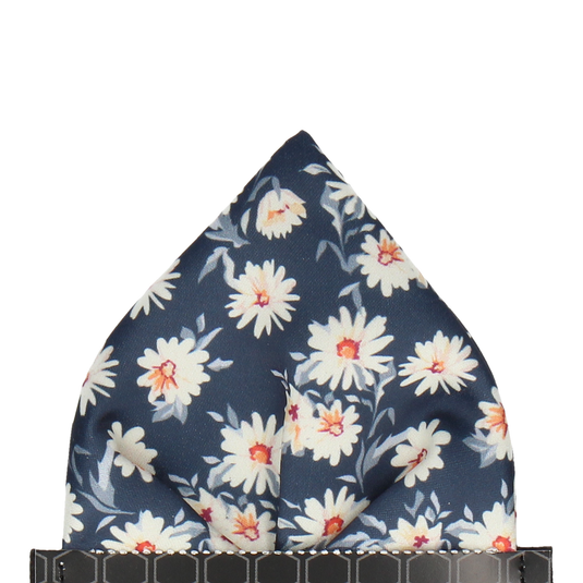 Daisy Print Navy Pocket Square - Pocket Square with Free UK Delivery - Mrs Bow Tie