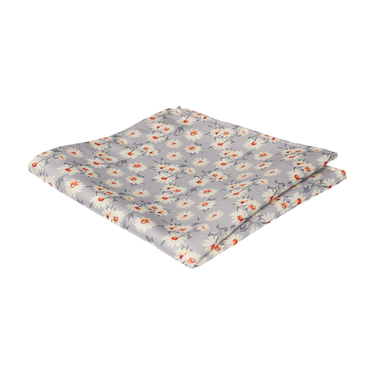 Daisy Print Platinum Grey Pocket Square - Pocket Square with Free UK Delivery - Mrs Bow Tie