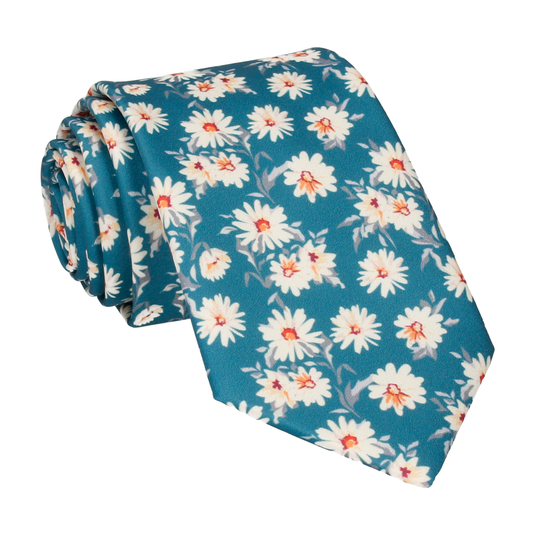 Daisy Print Emerald Sea Teal Tie - Tie with Free UK Delivery - Mrs Bow Tie