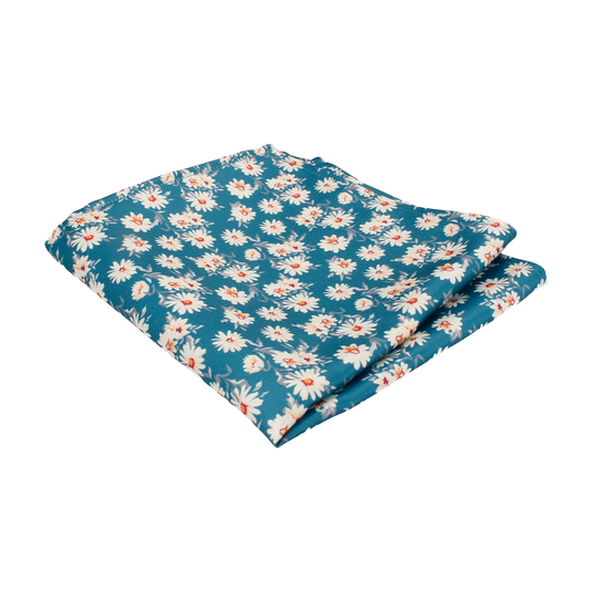 Daisy Print Emerald Sea Teal Pocket Square - Pocket Square with Free UK Delivery - Mrs Bow Tie