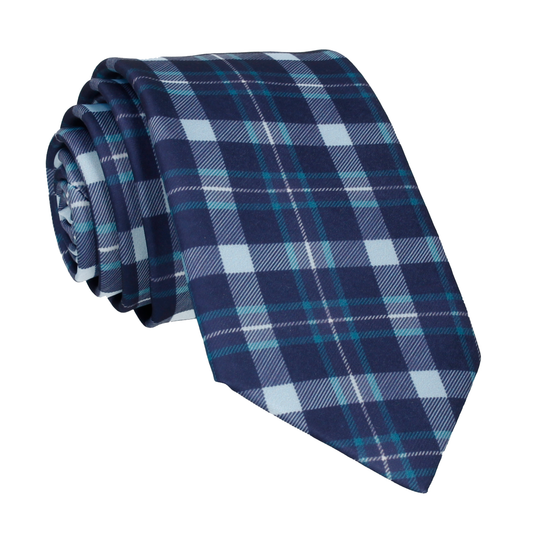 Navy & Turquoise Tartan Plaid Print Tie - Tie with Free UK Delivery - Mrs Bow Tie