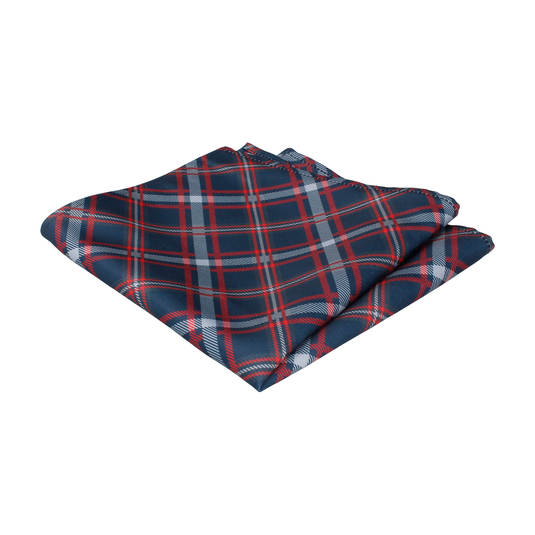 Navy Blue & Red Plaid Tartan Pocket Square - Pocket Square with Free UK Delivery - Mrs Bow Tie