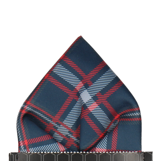 Navy Blue & Red Plaid Tartan Pocket Square - Pocket Square with Free UK Delivery - Mrs Bow Tie