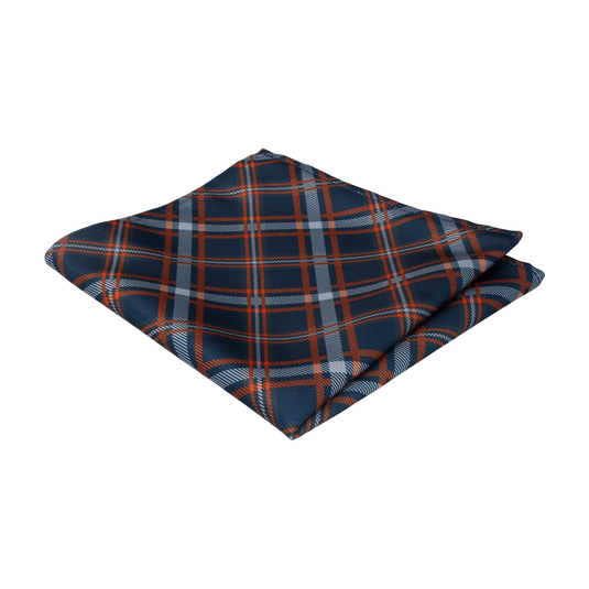 Navy Blue & Orange Plaid Tartan Pocket Square - Pocket Square with Free UK Delivery - Mrs Bow Tie