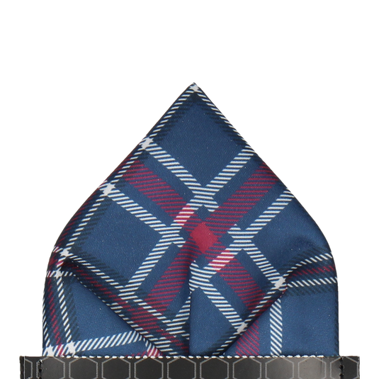 Navy Blue & Mulberry Plaid Tartan Pocket Square - Pocket Square with Free UK Delivery - Mrs Bow Tie