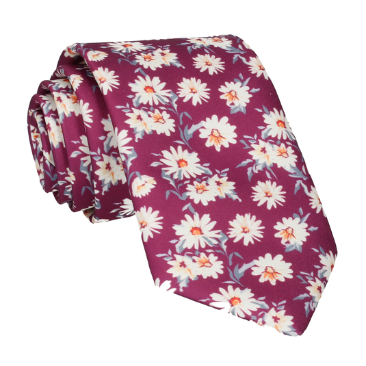 Daisy Print Mulberry Pink Tie - Tie with Free UK Delivery - Mrs Bow Tie