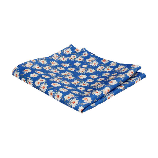 Daisy Print Royal Blue Pocket Square - Pocket Square with Free UK Delivery - Mrs Bow Tie