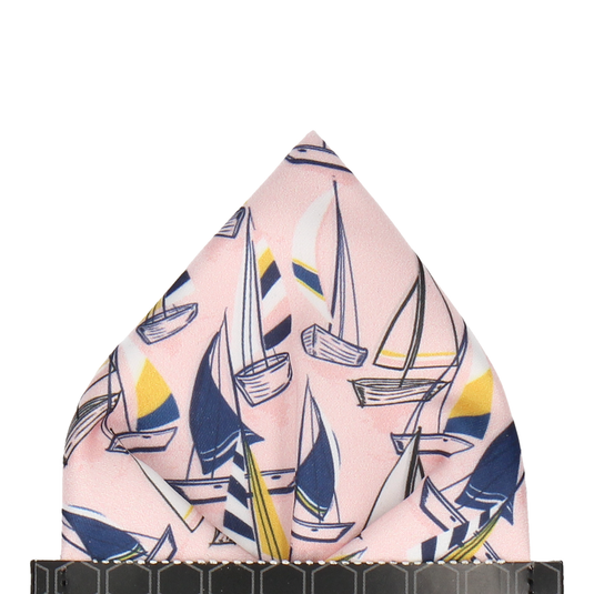 Pink Sailing Boats Nautical Pocket Square - Pocket Square with Free UK Delivery - Mrs Bow Tie