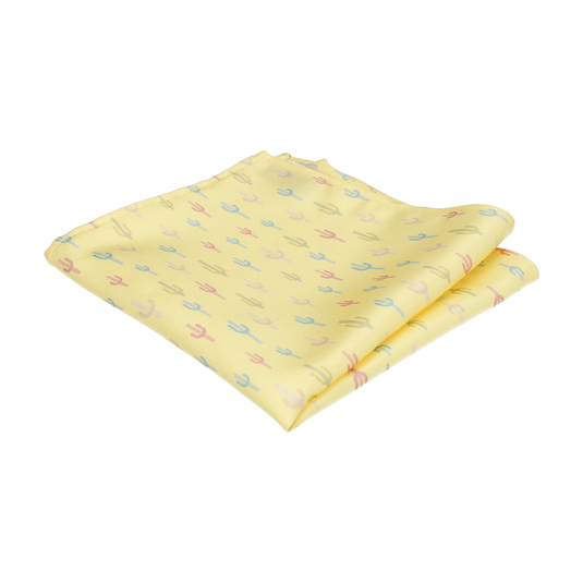 Lemon Yellow Cactus Print Pocket Square - Pocket Square with Free UK Delivery - Mrs Bow Tie