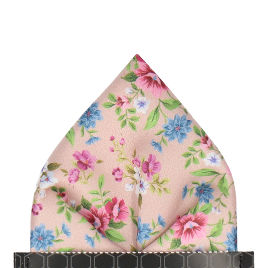 Floral Champagne Pink Wedding Pocket Square - Pocket Square with Free UK Delivery - Mrs Bow Tie