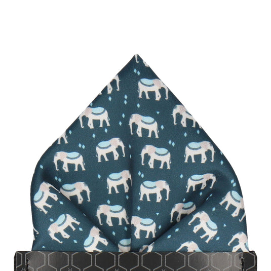 Indian Elephants Blue Pocket Square - Pocket Square with Free UK Delivery - Mrs Bow Tie