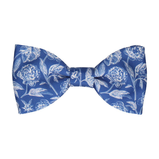 Blue & White Floral Sketch Bow Tie - Bow Tie with Free UK Delivery - Mrs Bow Tie