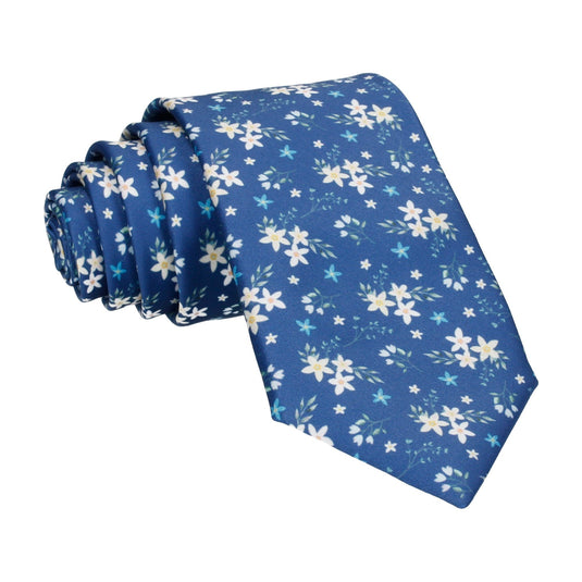 Blue Small Flower Floral Sketch Tie - Tie with Free UK Delivery - Mrs Bow Tie