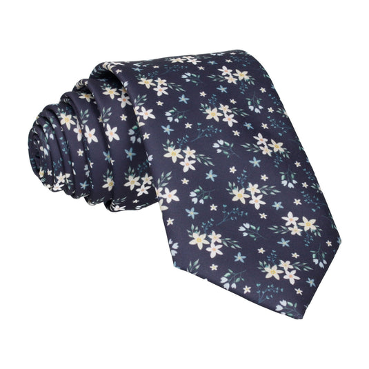 Navy Blue Small Flower Floral Sketch Tie - Tie with Free UK Delivery - Mrs Bow Tie