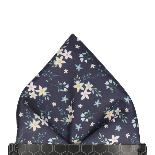Navy Blue Small Flower Floral Pocket Square - Pocket Square with Free UK Delivery - Mrs Bow Tie