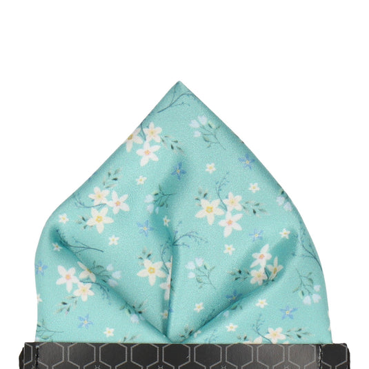 Sea Green Small Flower Floral Pocket Square - Pocket Square with Free UK Delivery - Mrs Bow Tie