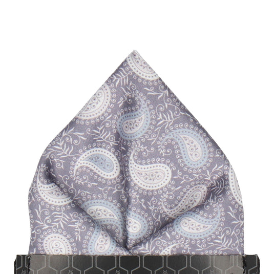Grey & White Floral Paisley Pocket Square - Pocket Square with Free UK Delivery - Mrs Bow Tie