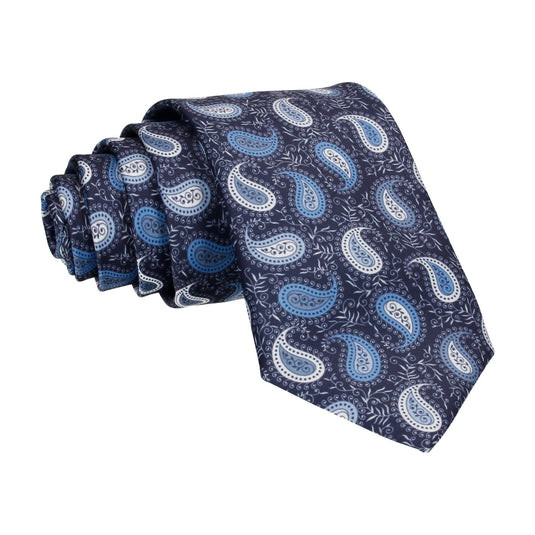Blue & White Floral Paisley Navy Tie - Tie with Free UK Delivery - Mrs Bow Tie
