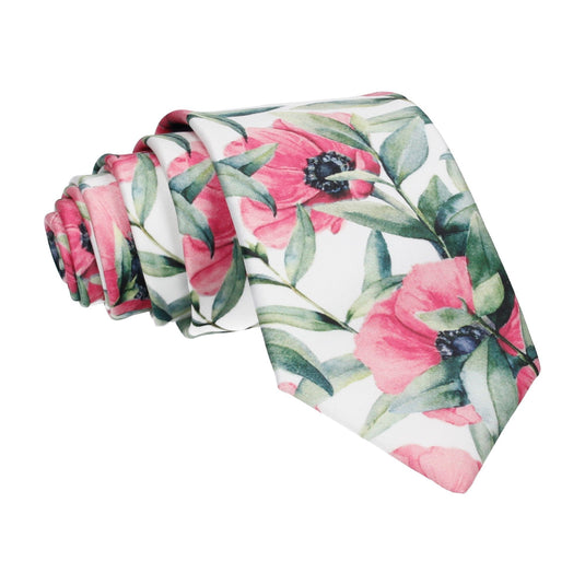 Large Pink Anemone Print Tie - Tie with Free UK Delivery - Mrs Bow Tie