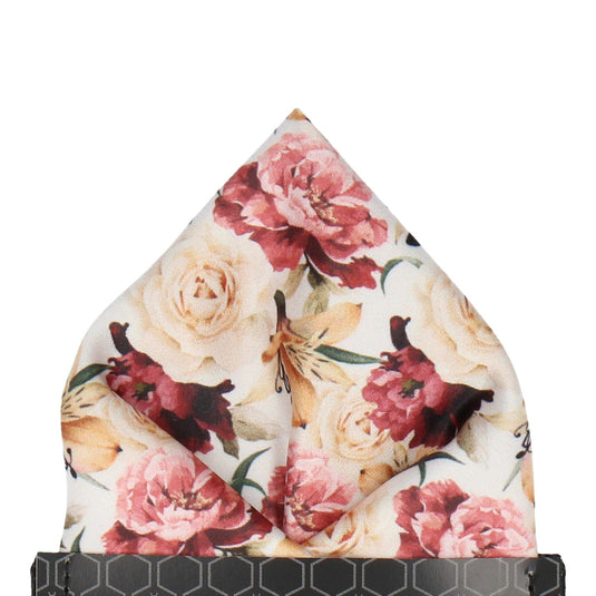 Lily Rose Bouquet White Pocket Square - Pocket Square with Free UK Delivery - Mrs Bow Tie