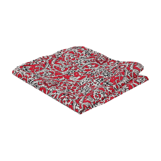 Red Lagos Laurel Liberty Cotton Pocket Square - Pocket Square with Free UK Delivery - Mrs Bow Tie