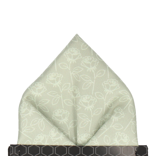 Sage Green Stencil Roses Wedding Pocket Square - Pocket Square with Free UK Delivery - Mrs Bow Tie