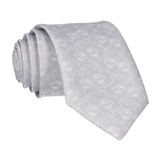 Grey Silver Stencil Roses Wedding Tie - Tie with Free UK Delivery - Mrs Bow Tie