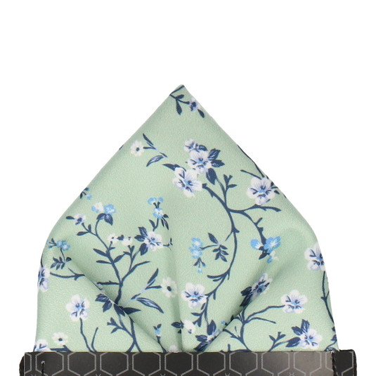 Light Green Blossom Floral Pocket Square - Pocket Square with Free UK Delivery - Mrs Bow Tie