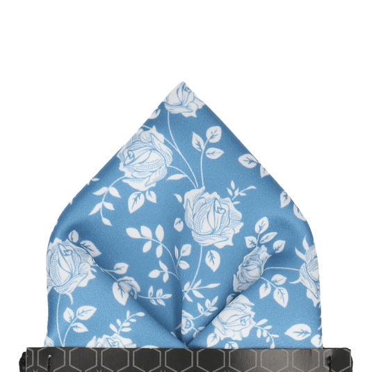 Airforce Blue Stencil Floral Wedding Pocket Square - Pocket Square with Free UK Delivery - Mrs Bow Tie