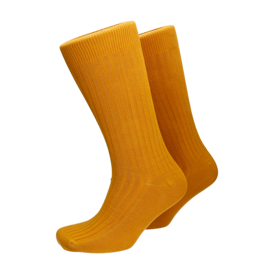 Mustard Yellow Wide Ribbed Cotton Mix Socks