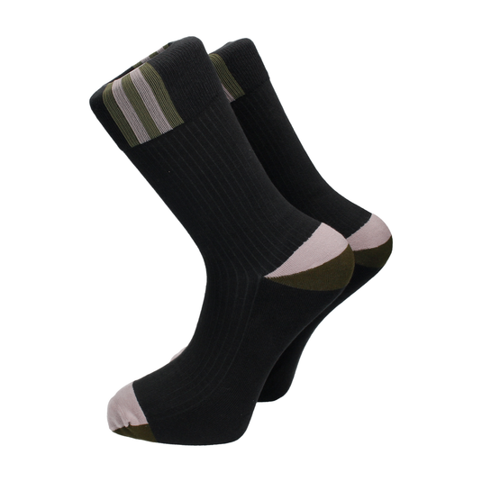 Black, Grey & Green Top Stripe Cotton Mix Socks