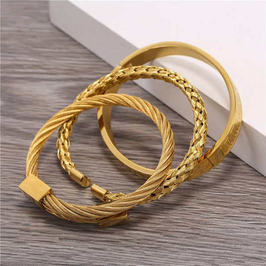 3 Piece Roman Numeral Gold Tone Bracelet Set