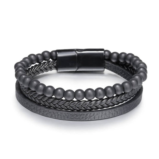 3 Strand Matte Black Magnetic Clasp Bracelet