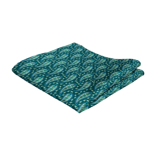 Green Teal and Blue Dancing Paisley Pocket Square