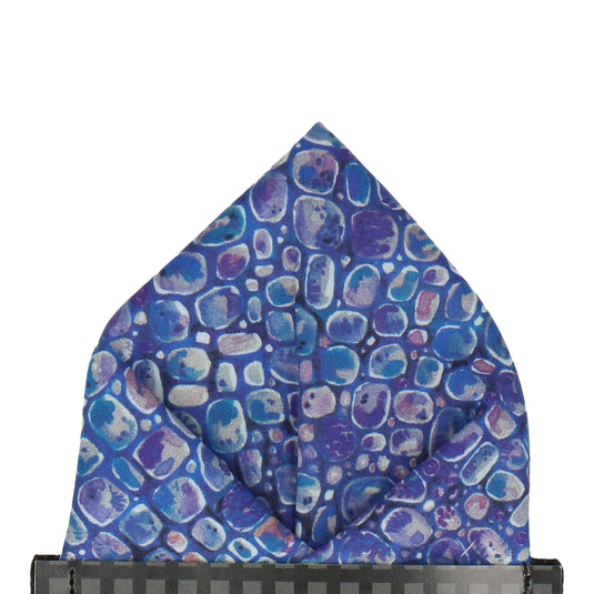 Indigo Pebbles Morris Liberty Cotton Pocket Square - Pocket Square with Free UK Delivery - Mrs Bow Tie