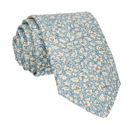 Blue Floral Feather Fields Liberty CottonTie - Tie with Free UK Delivery - Mrs Bow Tie