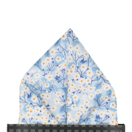 Light Blue Small Flower Mitsi Valeria Liberty Pocket Square - Pocket Square with Free UK Delivery - Mrs Bow Tie