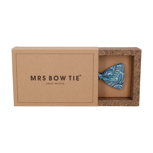 Blue & Green Paisley Liberty Cotton Bow Tie - Bow Tie with Free UK Delivery - Mrs Bow Tie